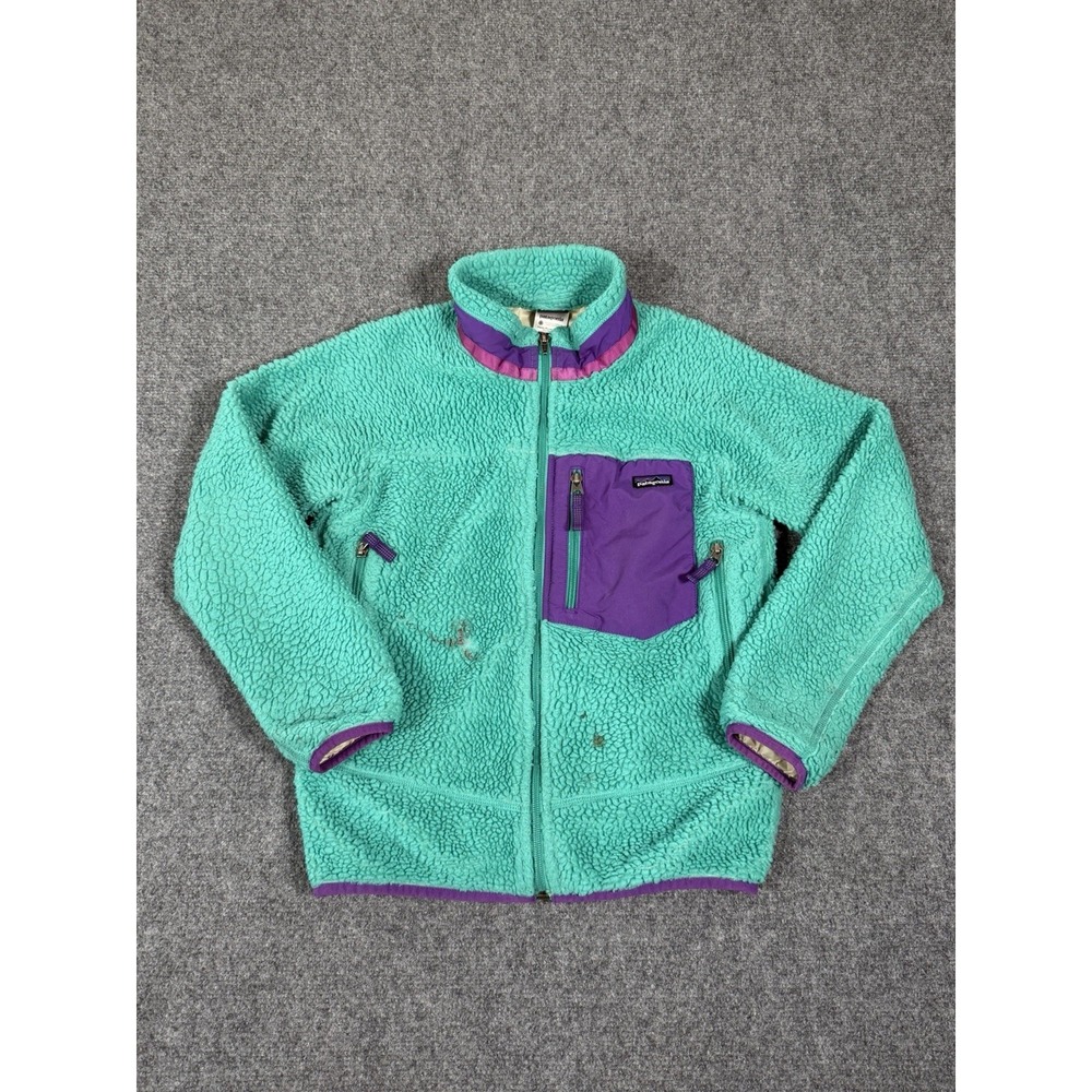 Vintage Patagonia Retro-X Deep Pile Fleece Jacket Girls Kids Sz M 10 Youth Teal